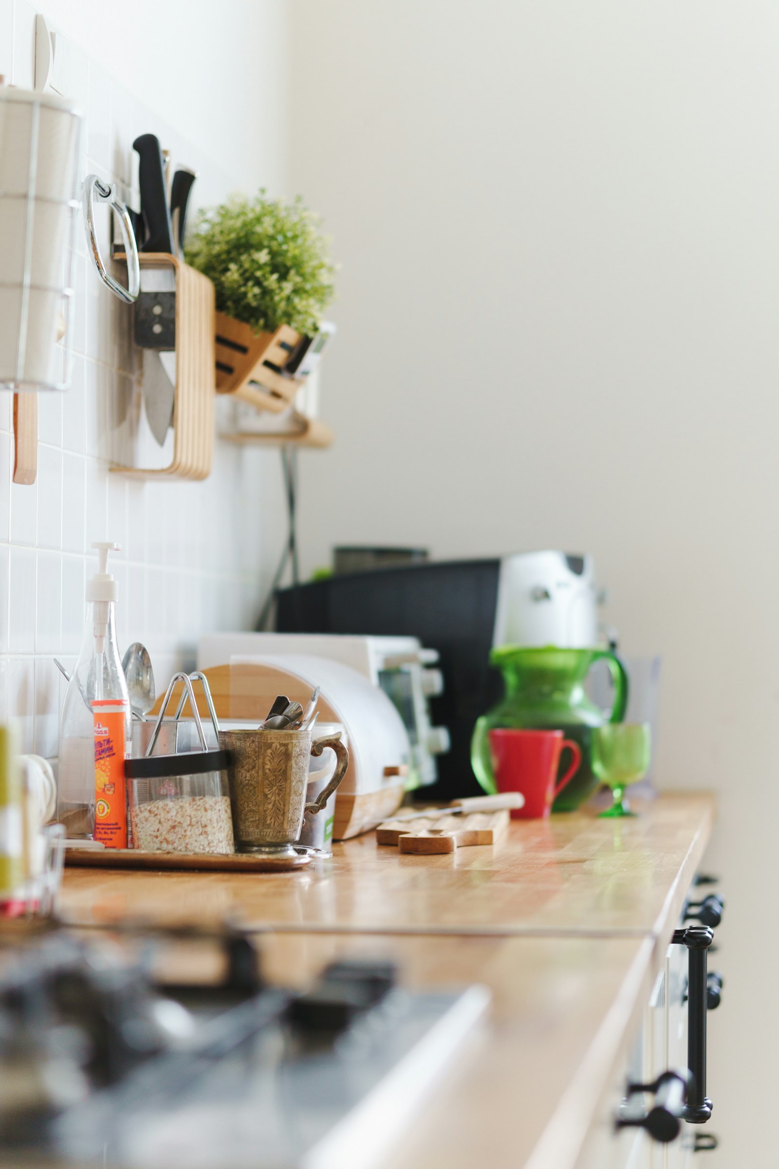 Kitchen counter cleared of clutter before a professional house cleaning visit